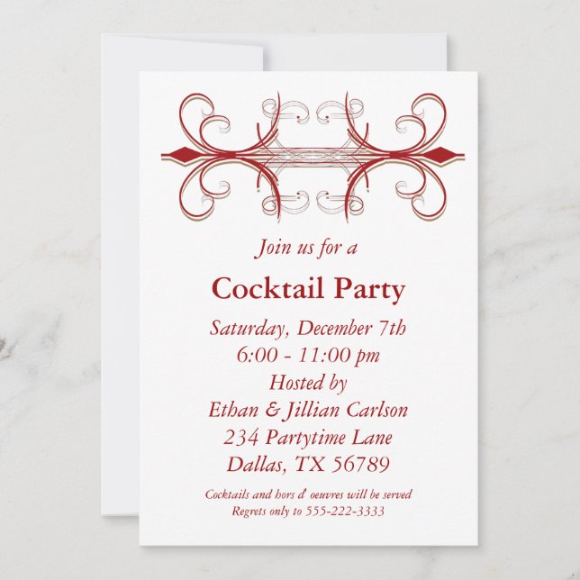 Invitations Red & Gold Cocktail Party (Devant)