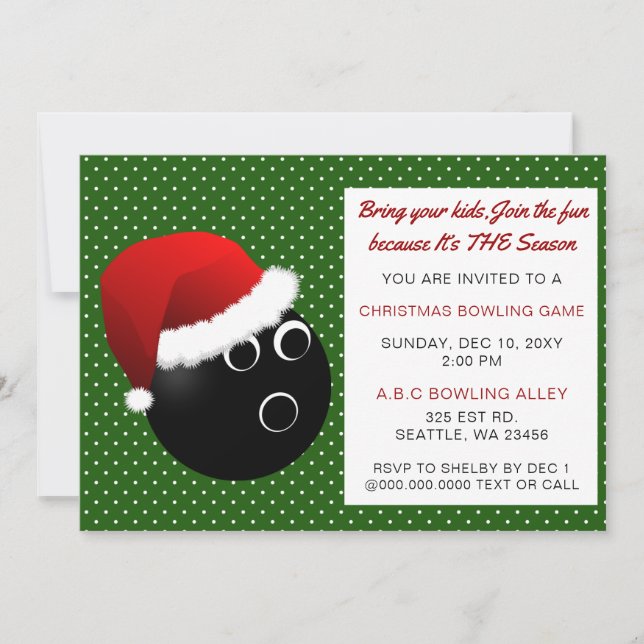 Invitations Red & Green Christmas Bowling (Devant)