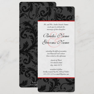 Invitations Red Pink & Black Floral Mariage damass