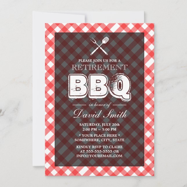 Invitations Red Plaid BBQ Retraite Party (Devant)