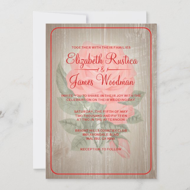 Invitations Red Rustic Floral Wedding (Devant)