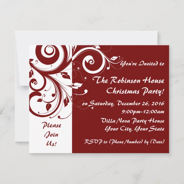 Invitations Red+White Reverse Swirl Fête (Devant)