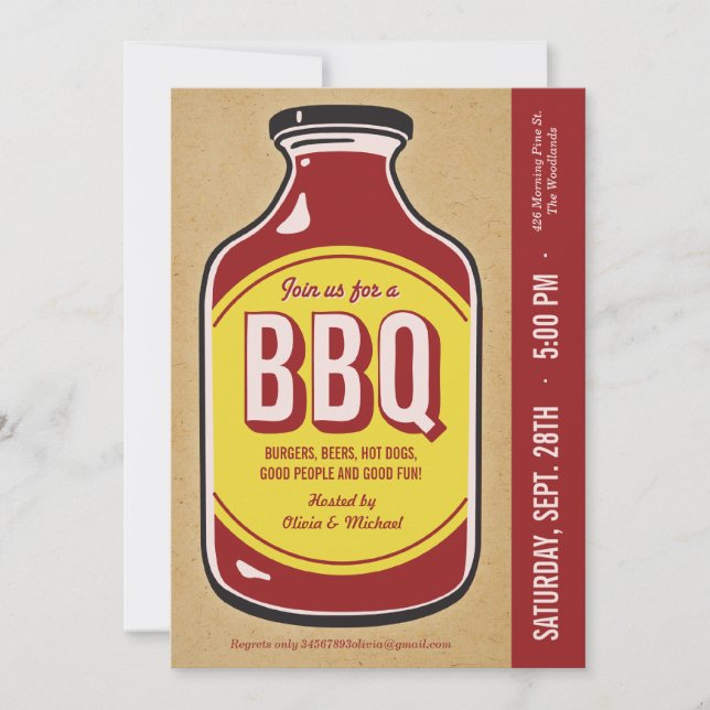 Invitations rétro BBQ Sauce Party (Devant)
