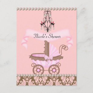 INVITATIONS RETRO DAMASSÉE BÉBÉ FILLE SHOWER