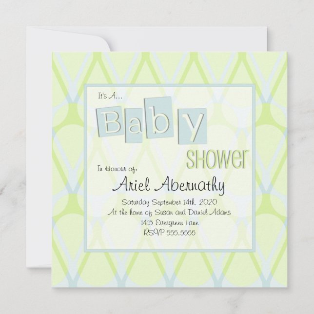 Invitations Retro Drop Baby Shower - Blue & Green (Devant)