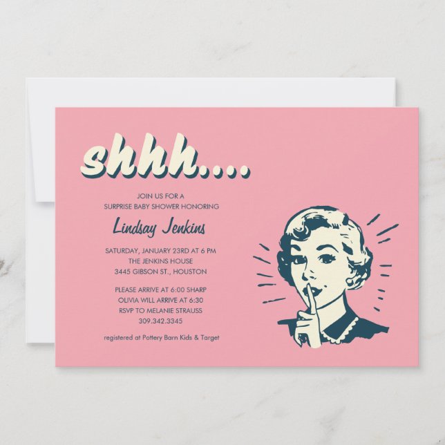 Invitations rétro Surprise Shower ou Party (Devant)