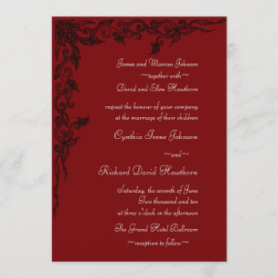 Invitations riches de mariage de rouge cramoisi
