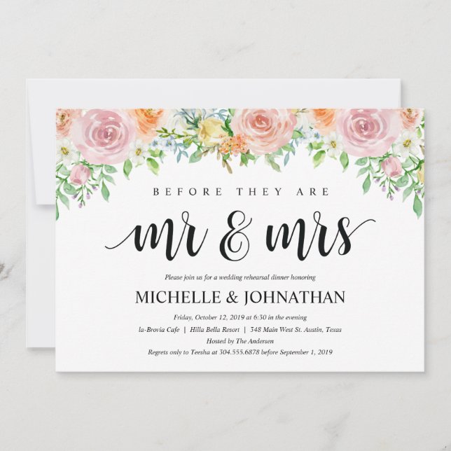 Invitations Romance floraux de dîner de répétition (Devant)