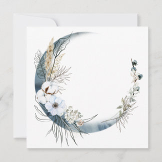 Invitations Rond Cadre Floral avec Lune Bleue