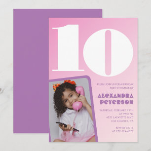 Invitations rose 10e anniversaire Purple Retro Pho