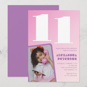 Invitations rose 11e anniversaire Girl Retro Photo