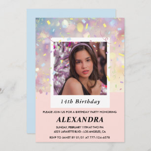 Invitations rose 14e anniversaire Confetti Photo