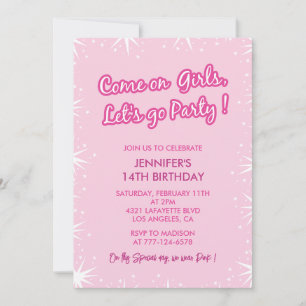 Invitations rose 14e anniversaire filles tendance