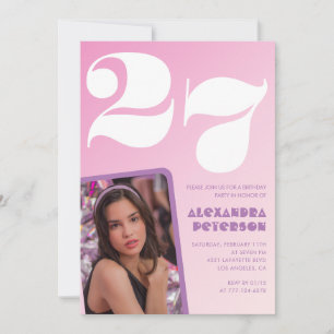 Invitations rose 27e anniversaire Retro Photo