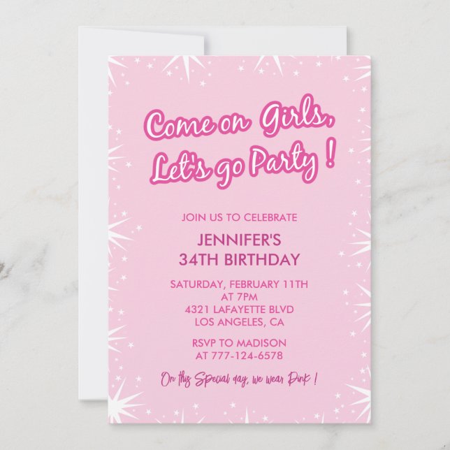 Invitations rose 34e anniversaire Sparkle tendance (Devant)