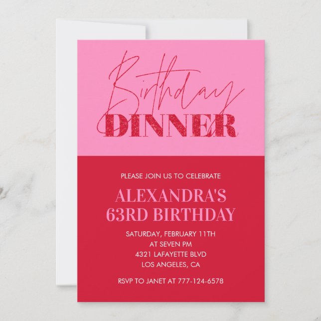 Invitations rose 63e anniversaire Anniversaire Dîn (Devant)
