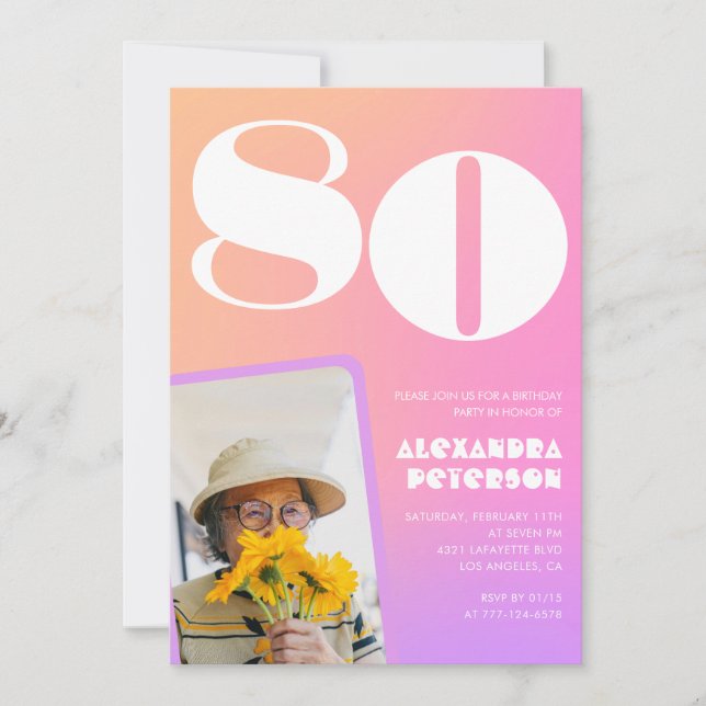 Invitations rose 80e anniversaire pour sa Retro Ph (Devant)