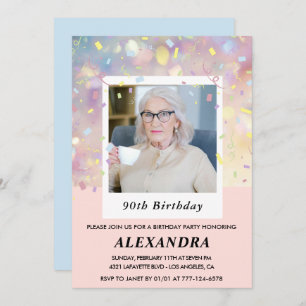 Invitations rose 90e anniversaire Confetti Photo