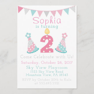 Invitations roses bleues et 2èmes d'anniversaire