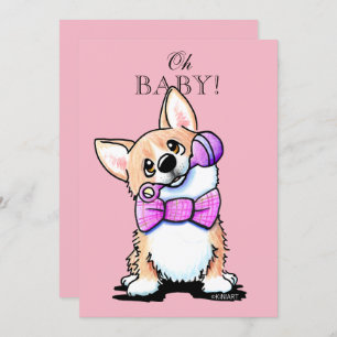 Invitations roses de baby shower de corgi de