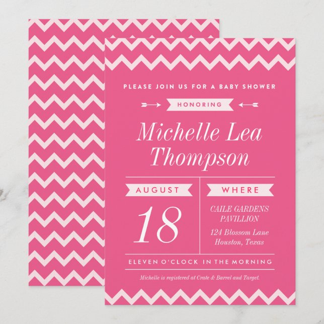 Invitations roses de baby shower de fille de (Devant / Derrière)