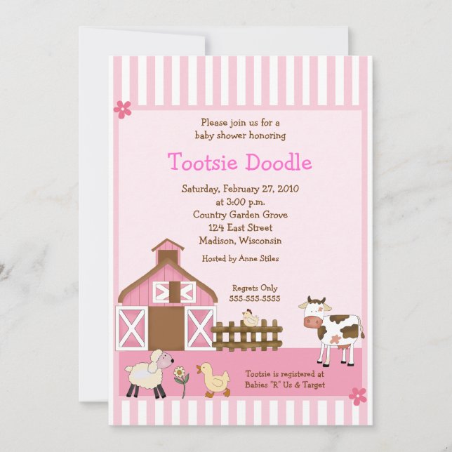 Invitations roses de baby shower de yard de la (Devant)