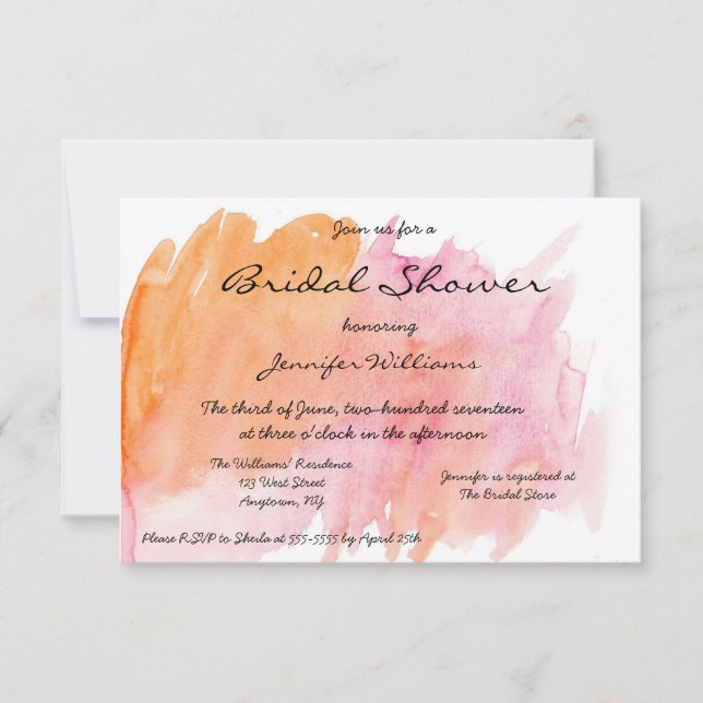 Invitations roses de Fête de la mariée d'aquarelle (Devant)