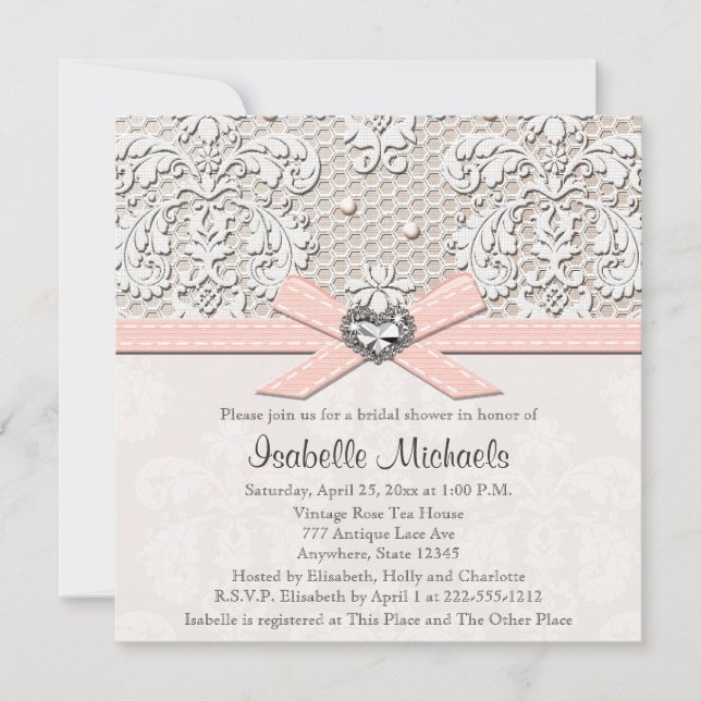 Invitations roses de Fête de la mariée de diamant (Devant)
