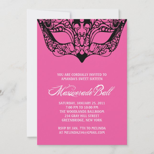 Invitations roses de mascarade (Devant)