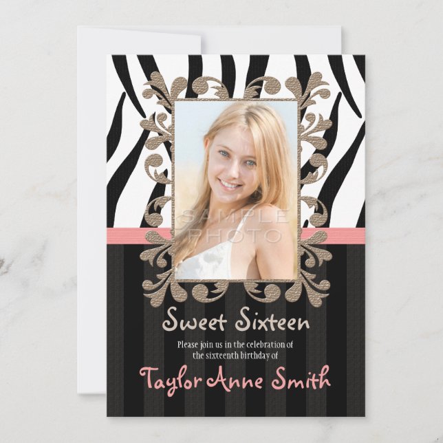 Invitations roses de photo de sweet sixteen de (Devant)