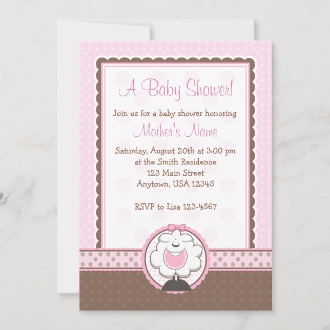 Invitations roses et Brown de moutons de fille de (Devant)