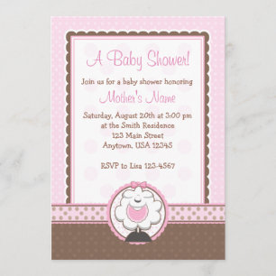 Invitations roses et Brown de moutons de fille de