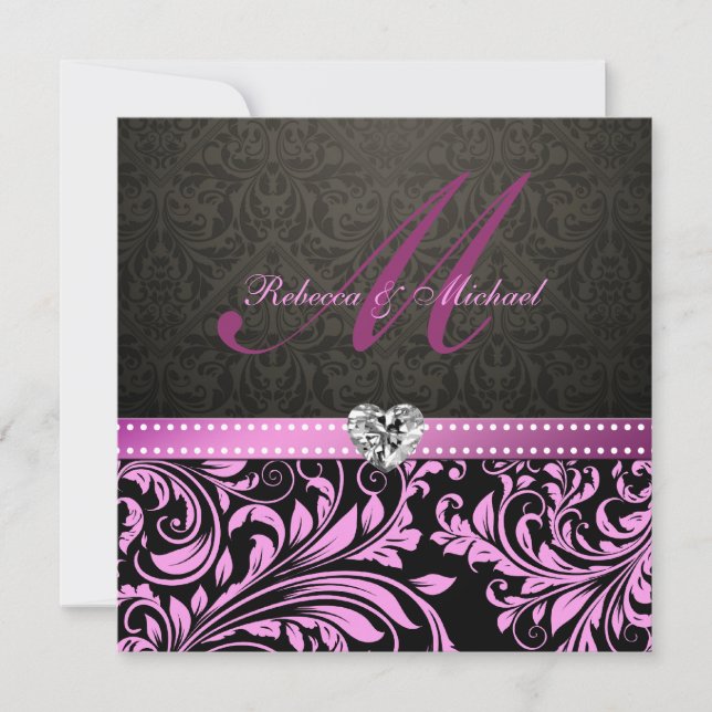 Invitations roses et noirs élégants de mariage (Devant)