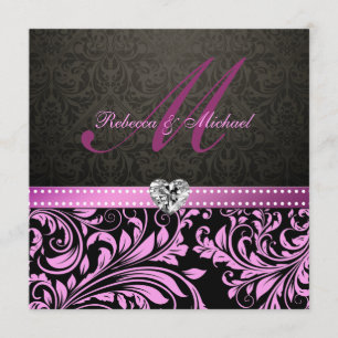 Invitations roses et noirs élégants de mariage