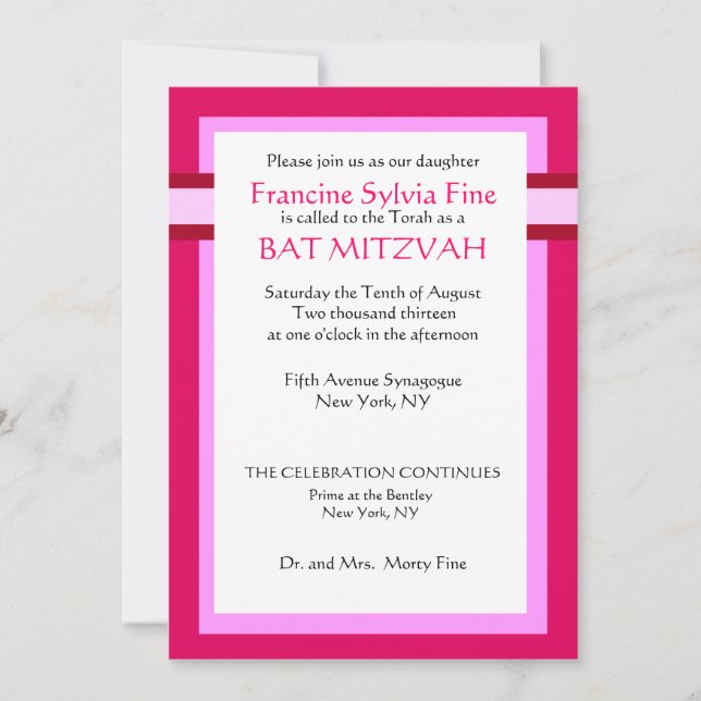 Invitations roses faites sur commande de bat (Devant)