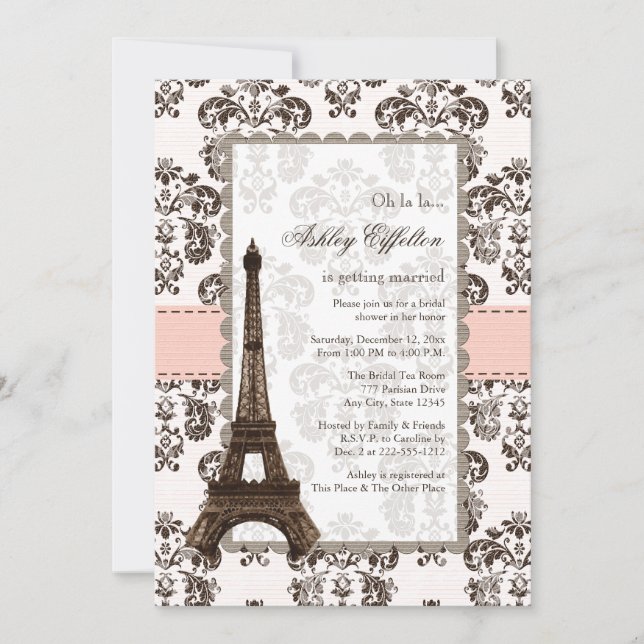 Invitations roses parisiennes de Fête de la mariée (Devant)