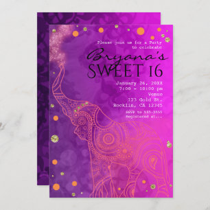 Invitations roses pourpres d'orange et d'or