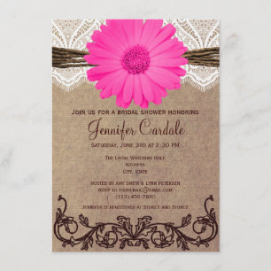 Invitations roses rustiques de Fête de la mariée