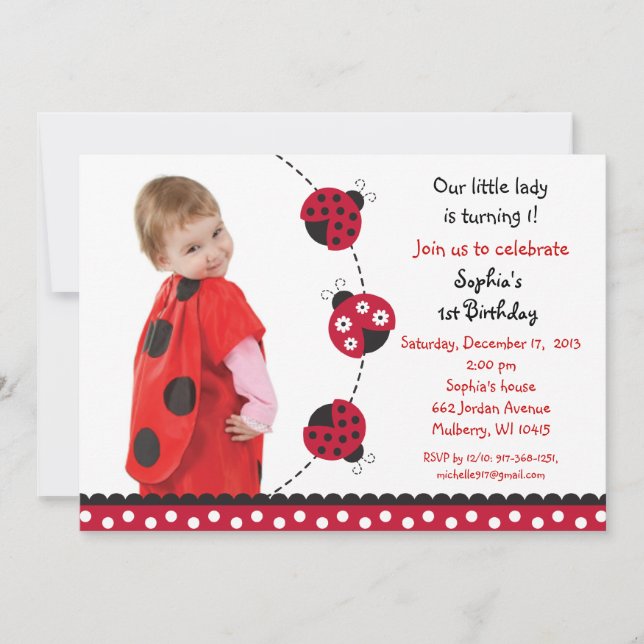 Invitations rouges d'anniversaire de photo de (Devant)