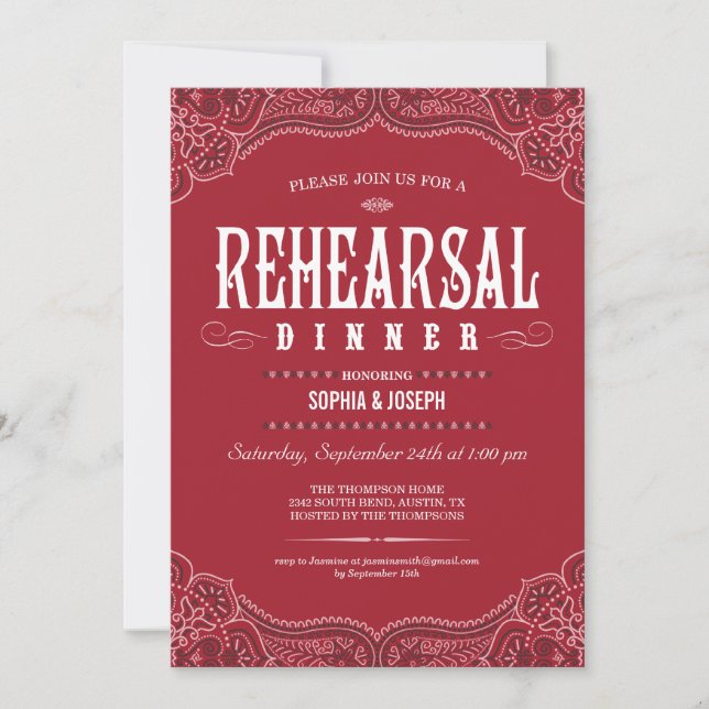 Invitations rouges de dîner de répétition de (Devant)