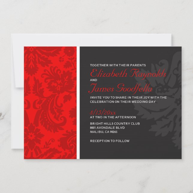 Invitations rouges de mariage damassé (Devant)