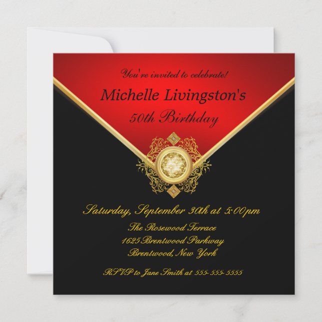 Invitations rouges noires d'anniversaire de fausse (Devant)