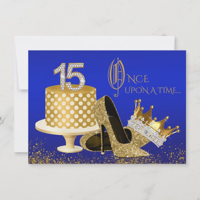 Invitations Royal Blue et Gold Quinceanera (Devant)