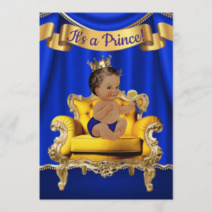 Invitations Royal Blue Gold Baby Shower