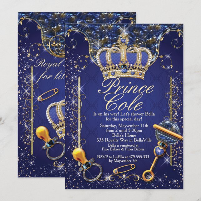 Invitations royales de douche de prince bébé (Devant / Derrière)
