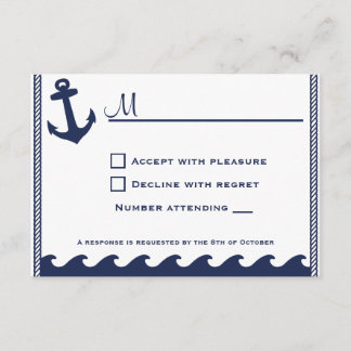 Invitations rsvp bleu et blanc marine nautique