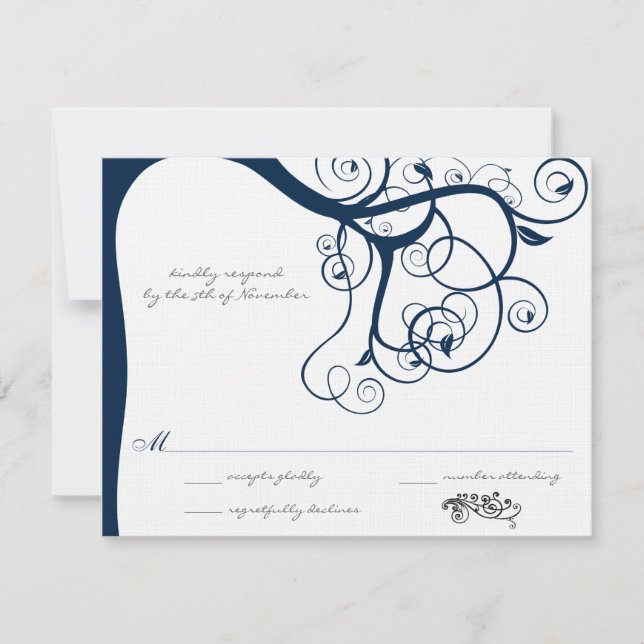 Invitations RSVP de mariage de l'arbre de marine (Devant)