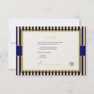 Invitations rsvp en jaune clair+rayures bleu marin