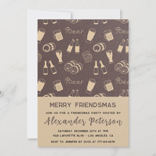 Invitations Rustic Friendsmas Bière Celebration (Devant)