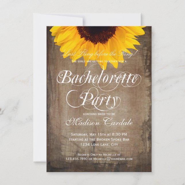Invitations Rustic Sunflower Bachelorette Party (Devant)
